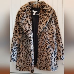 H&M faux fur coat size small leopard print